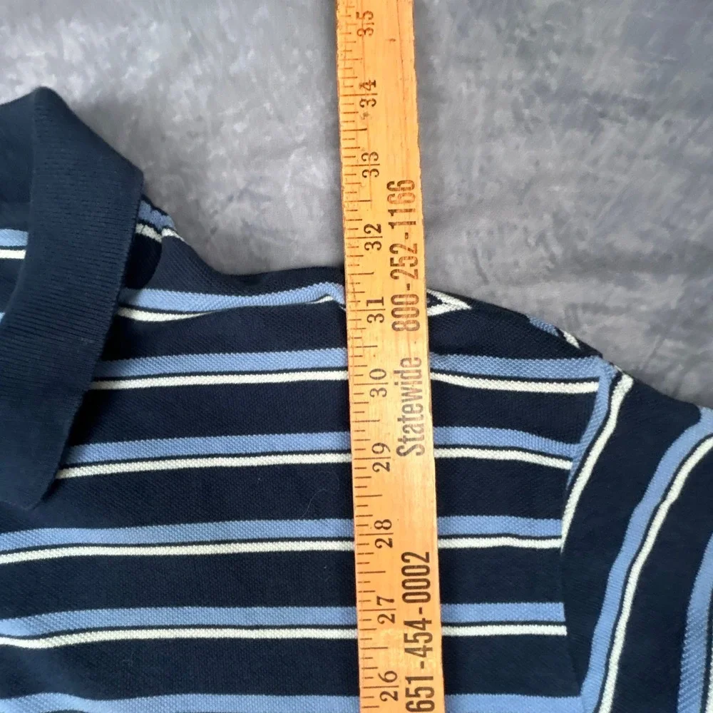 Polo Ralph Lauren Striped Polo Shirt Mens XL Navy‎ Blue Y2K Vintage Boxy Fit